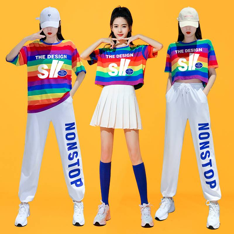Middle school students cheerleading cheerleading performance clothing Rainbow gymics clothing adult jazz dance performance set summer
