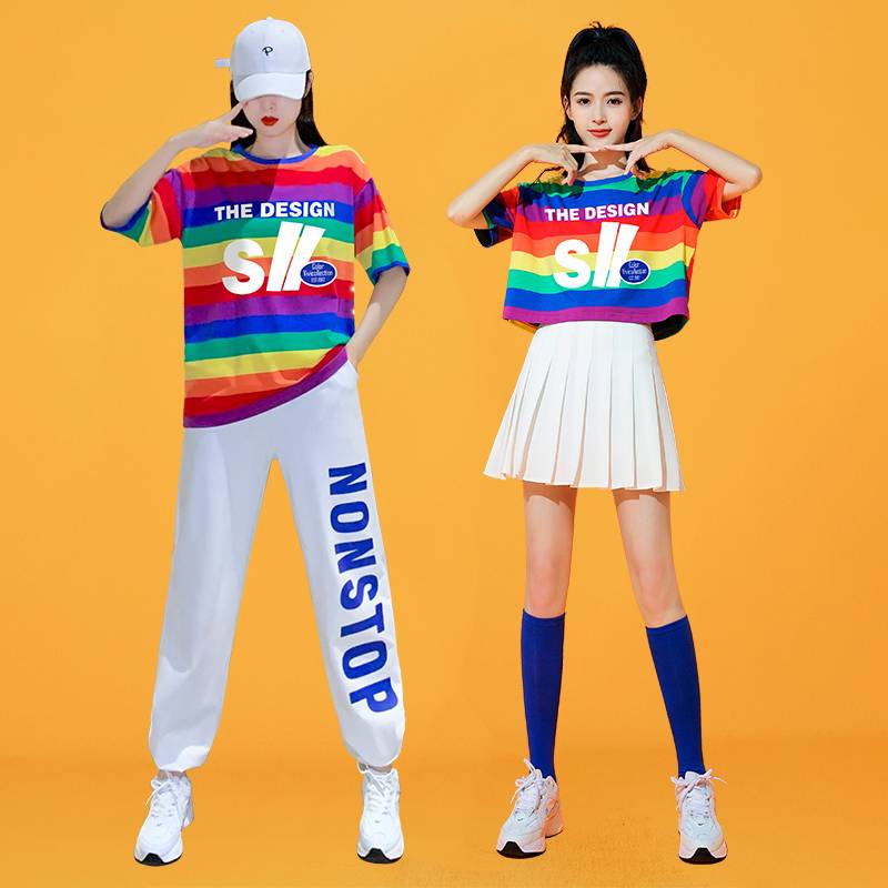 Middle school students cheerleading cheerleading performance clothing Rainbow gymics clothing adult jazz dance performance set summer