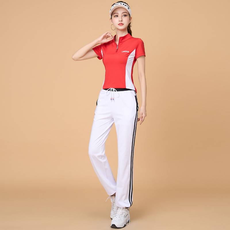 Summer square dance clothing new suit sports fitness clothes short -sleeved skirt running group fitness fuck female pants