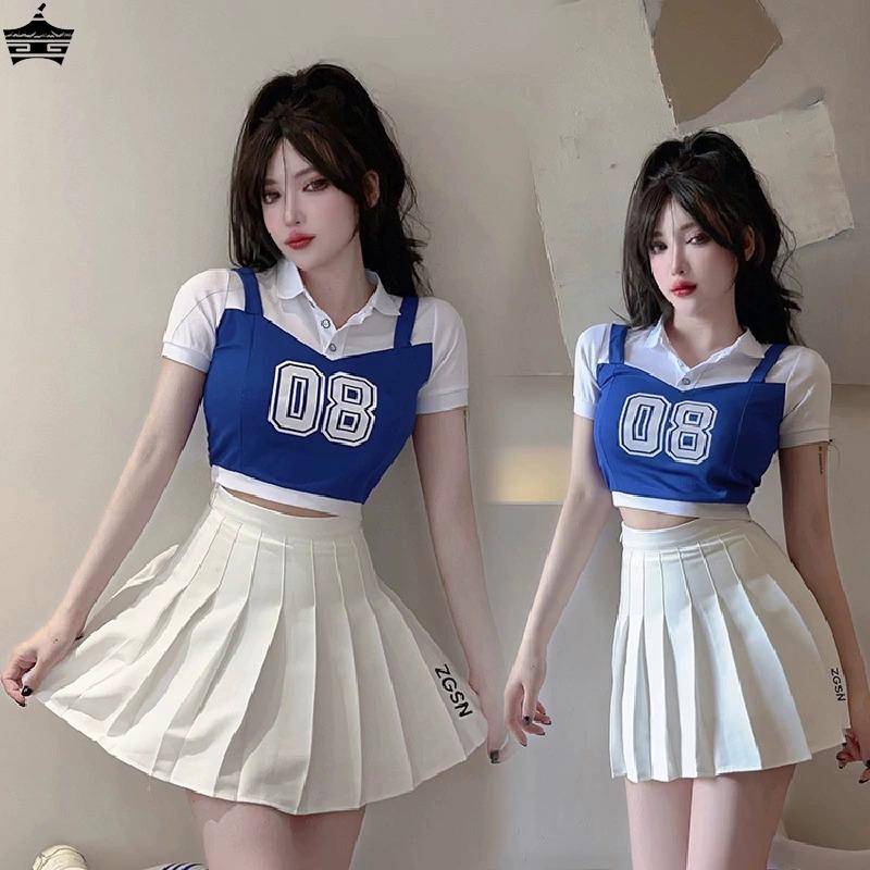 Adult La team clothing exposed umbilical jacket Korean female group Lala team performance service college students' gymnastics performance clothes