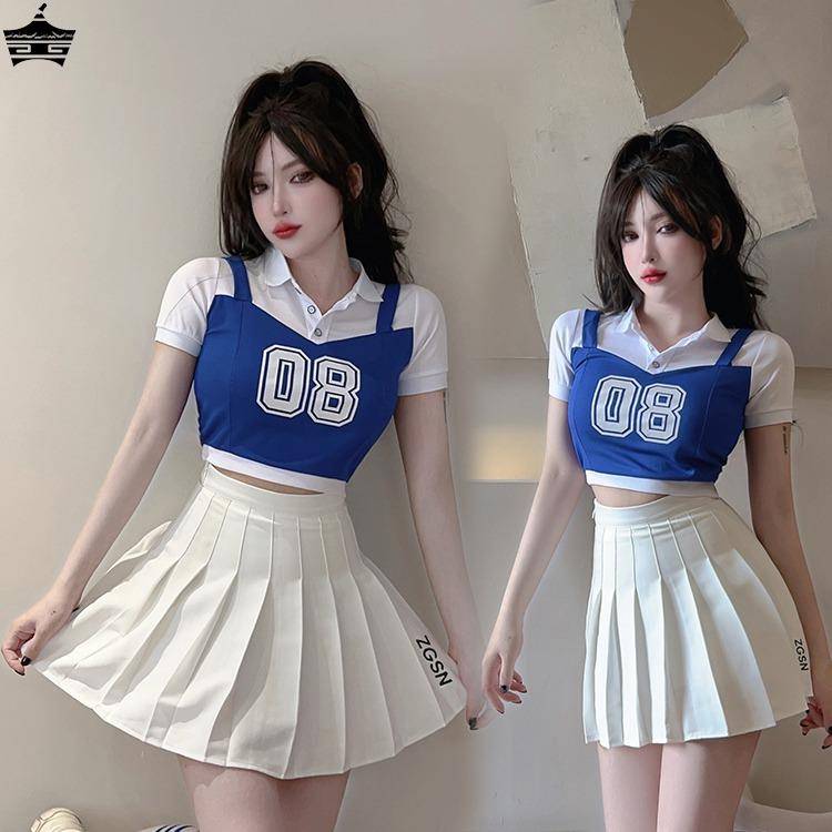 Adult La team clothing exposed umbilical jacket Korean female group Lala team performance service college students' gymnastics performance clothes