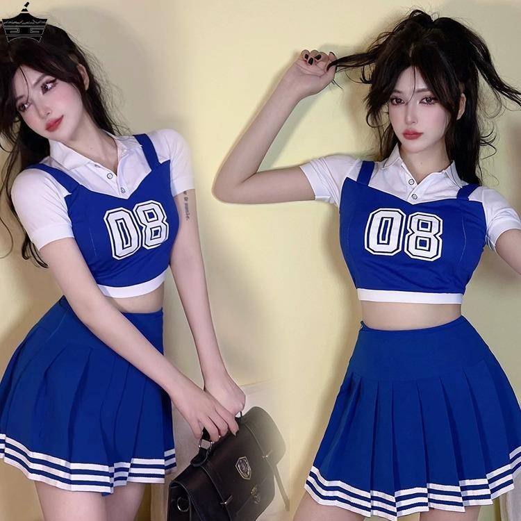 Adult La team clothing exposed umbilical jacket Korean female group Lala team performance service college students' gymnastics performance clothes