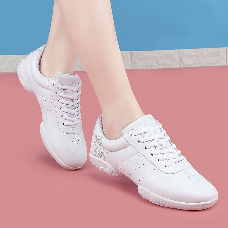 Du Weito's new competitive bodybuilding shoe soft soles men and women la la la la la la la la exercise children's training competition test dance shoes white
