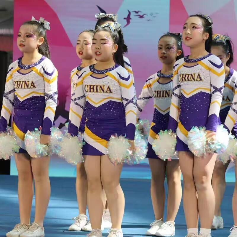 Children's cheerleader performance service cheerleading game long -sleeved skirt Purple leaf team exercise performance