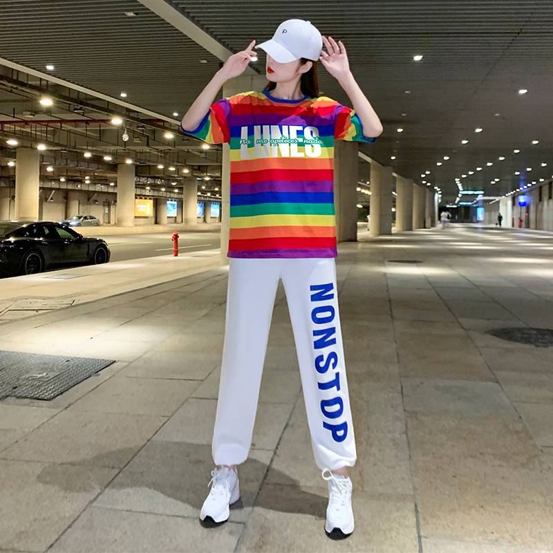 Adult Jazz Dance Set Men's and Women's Gonorrhea Performance Dress Rainbow Dance Pants Modern Dance Performance Clothing