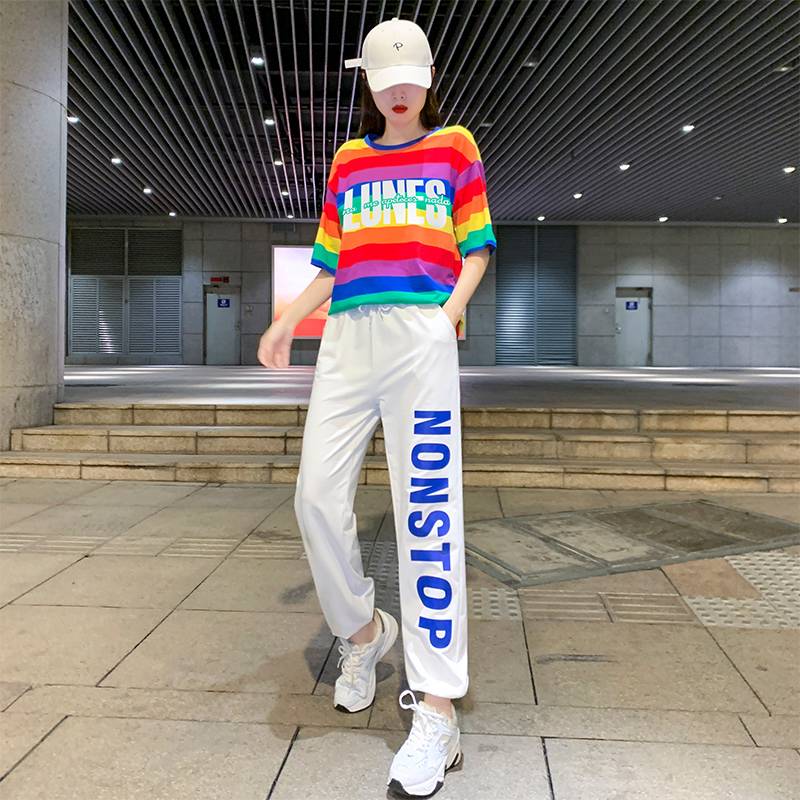 Adult Jazz Dance Set Men's and Women's Gonorrhea Performance Dress Rainbow Dance Pants Modern Dance Performance Clothing