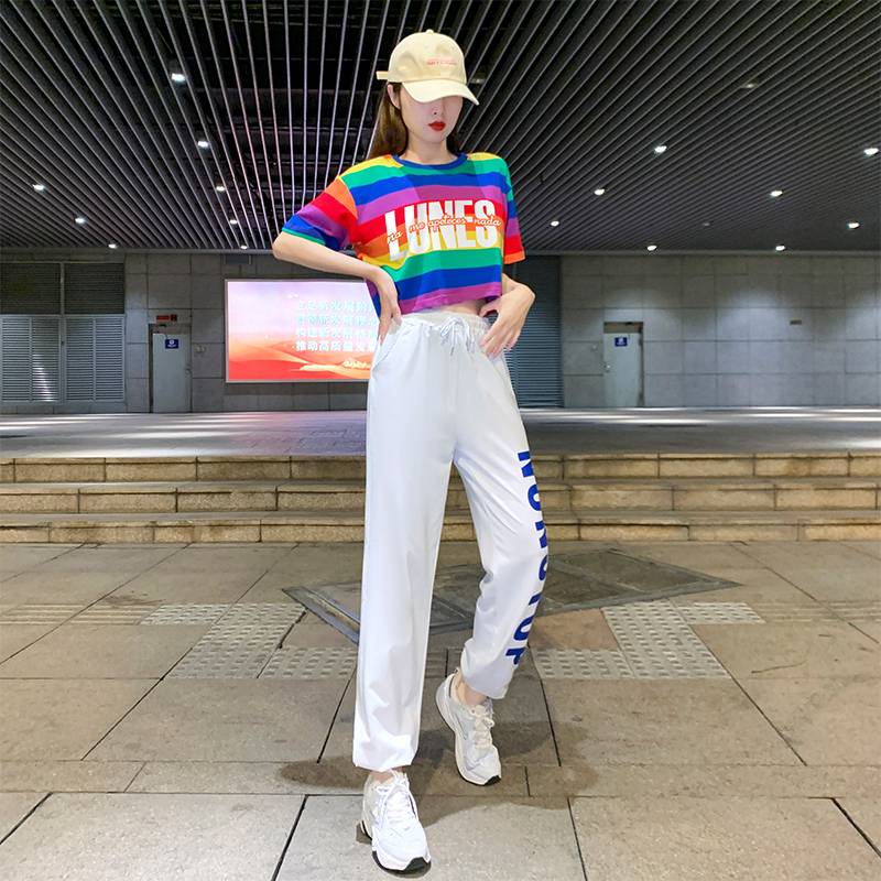 Adult Jazz Dance Set Men's and Women's Gonorrhea Performance Dress Rainbow Dance Pants Modern Dance Performance Clothing