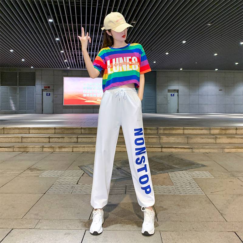 Adult Jazz Dance Set Men's and Women's Gonorrhea Performance Dress Rainbow Dance Pants Modern Dance Performance Clothing