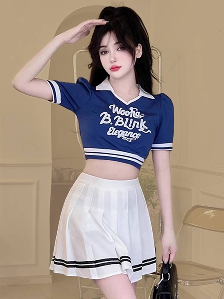 New La La team cheerleading Kenji Beauty Dance Performance Services Sweet Squiries Female Short Sleeping Skirt Set