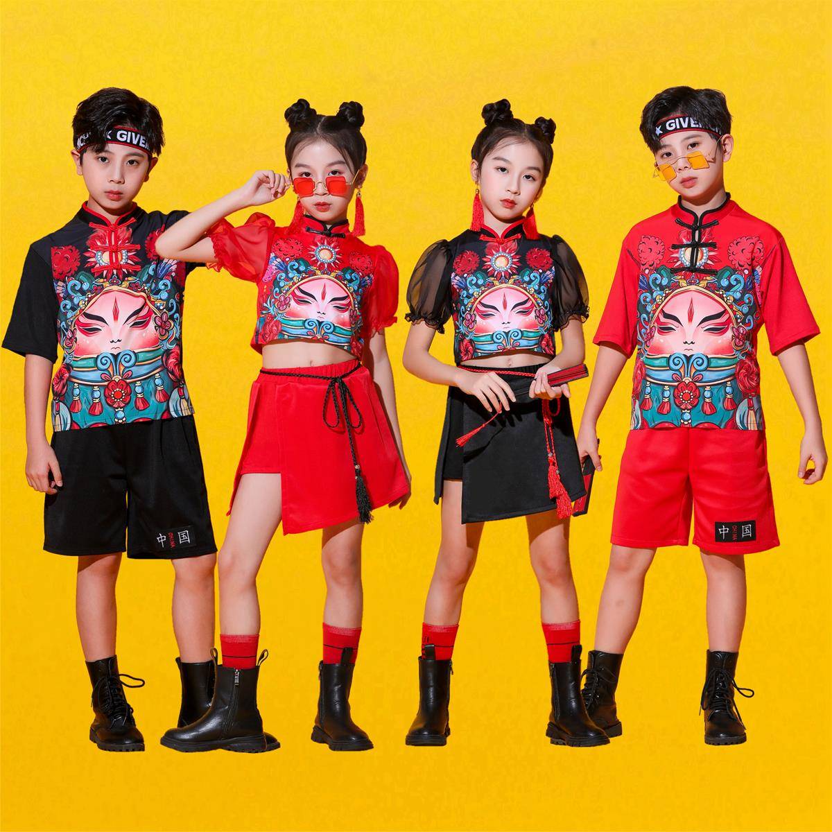 Children's Chinese style jazz dance performance service for men and girls Guo Chao Xunxu Hip -Hop Dress