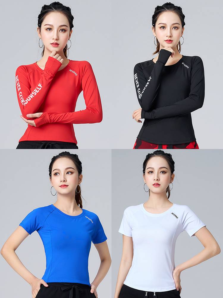 Plaza dance new shirt in summer fast dry short -sleeved sports clothing Yang Liping dancing dancing fitness exercise thin clothes women