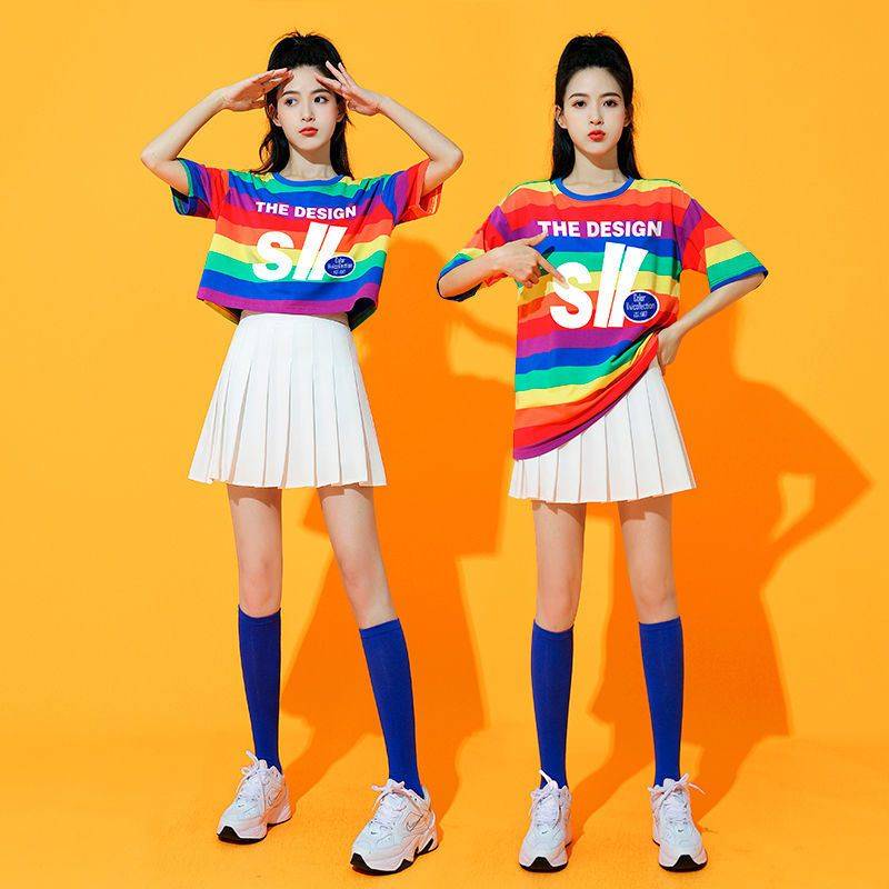 Douyin same jazz dance clothing women's group Korean version of modern jazze dancing rainbow clothes cheerleading