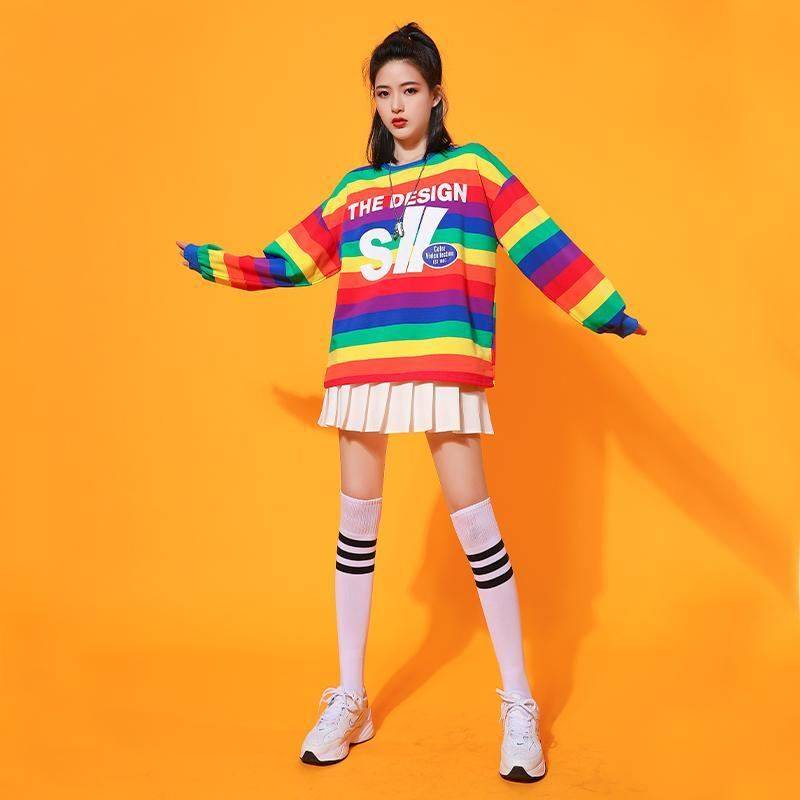 Douyin same jazz dance clothing women's group Korean version of modern jazze dancing rainbow clothes cheerleading