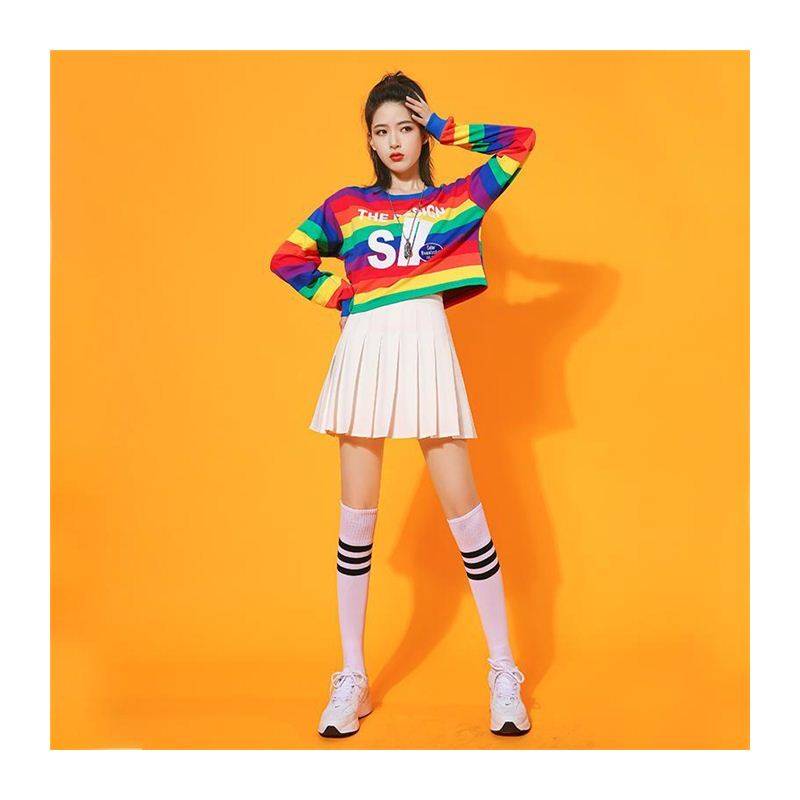 Douyin same jazz dance clothing women's group Korean version of modern jazze dancing rainbow clothes cheerleading