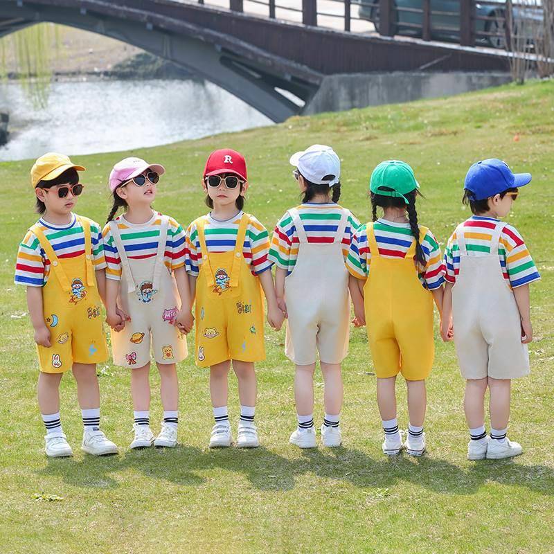 Kindergarten shift service summer short -sleeved set children's rainbow T -shirts cheerleader 61 performers graduation photo garden service