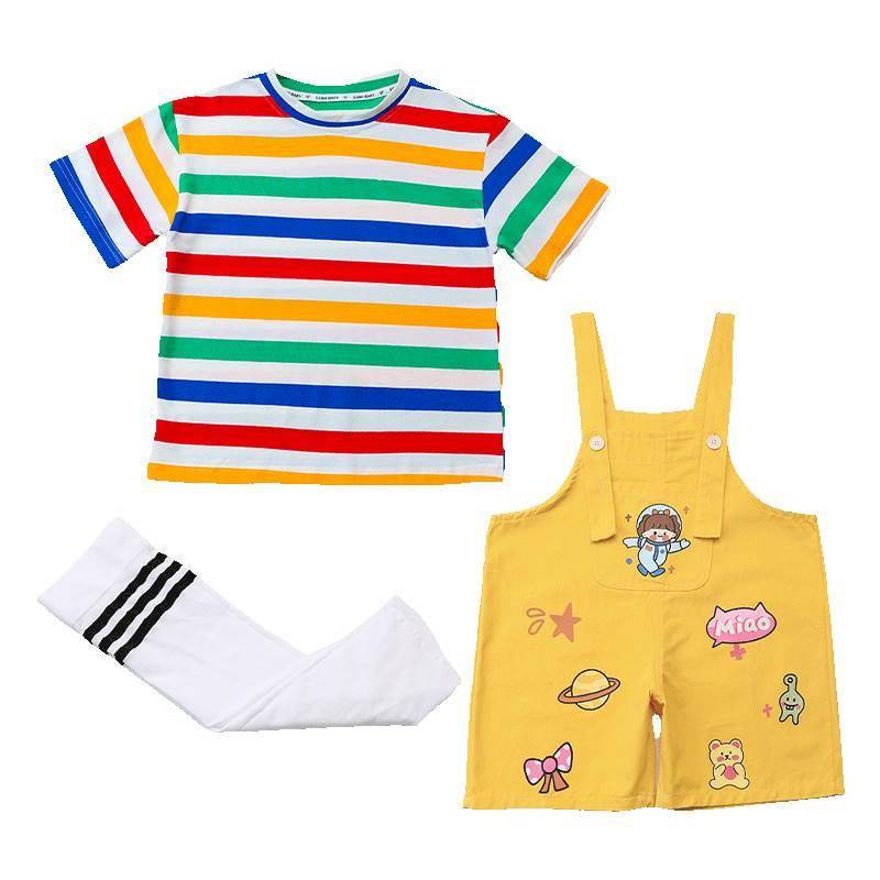 Kindergarten shift service summer short -sleeved set children's rainbow T -shirts cheerleader 61 performers graduation photo garden service