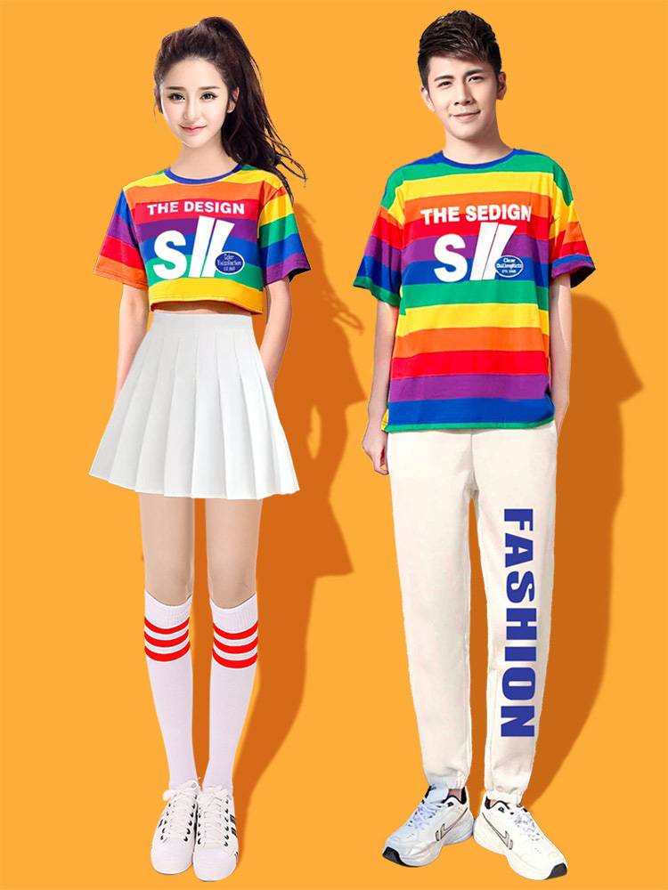 College student Rainbow Short -sleeved Lara team performing adult La La Fuck Fuck Fuck Fuck Jazz Dance Watch Korean Women's Team
