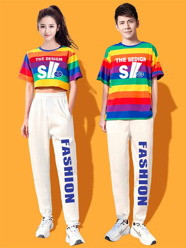 College student Rainbow Short -sleeved Lara team performing adult La La Fuck Fuck Fuck Fuck Jazz Dance Watch Korean Women's Team