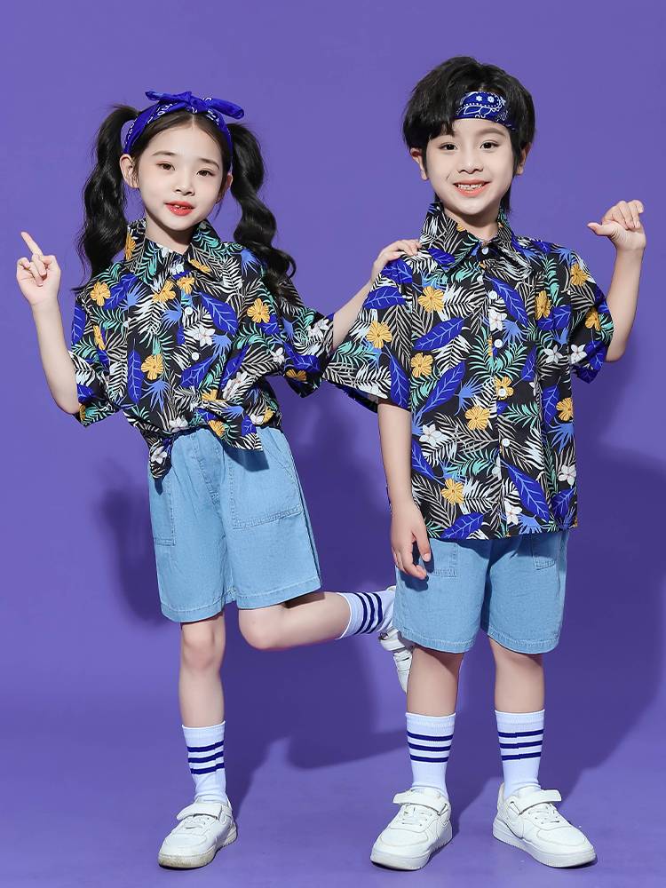 Liuyi Children's Performance Flower Shirt Elementary School Student Games La La team performing clothing children's graduation Zhaang Hong Kong wind