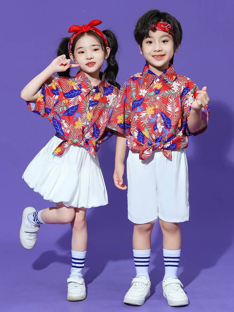 Liuyi Children's Performance Flower Shirt Elementary School Student Games La La team performing clothing children's graduation Zhaang Hong Kong wind