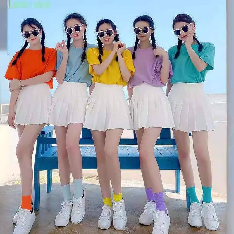 HIGH SCHOOL KID, CANDY-COLORED T-SHIRTS, CHEERLEADING CHEERLEADERS, SUMMER SPORTS GRADUATION GIRL COSTUMES