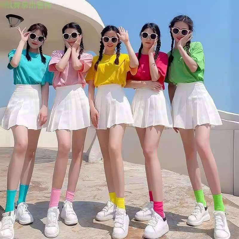 HIGH SCHOOL KID, CANDY-COLORED T-SHIRTS, CHEERLEADING CHEERLEADERS, SUMMER SPORTS GRADUATION GIRL COSTUMES