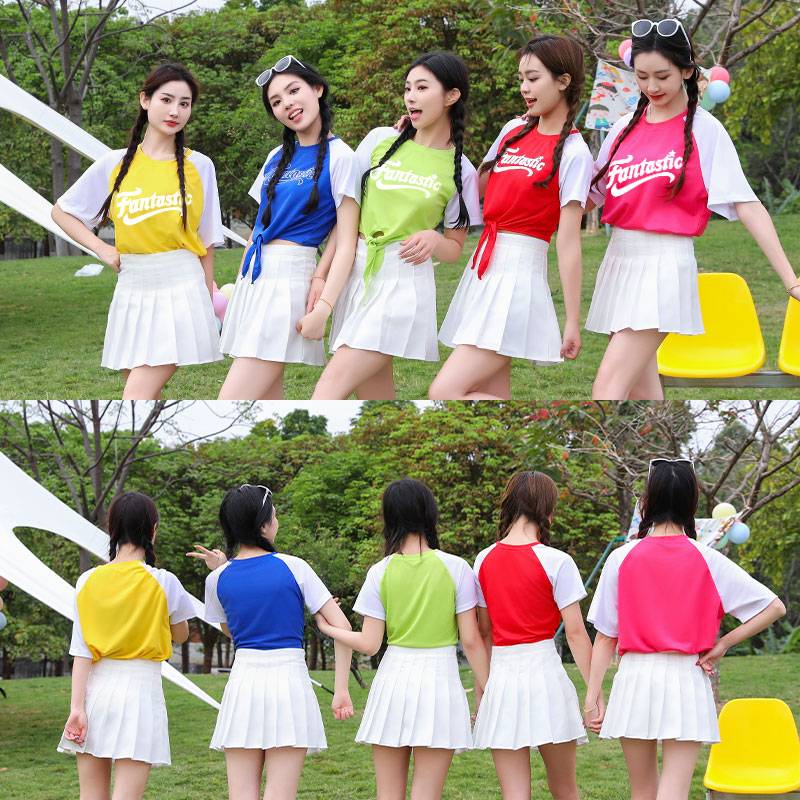 Adult cheerleading team performance clothing student jazz dance cheerleading sports meeting group Rainbow color class service summer