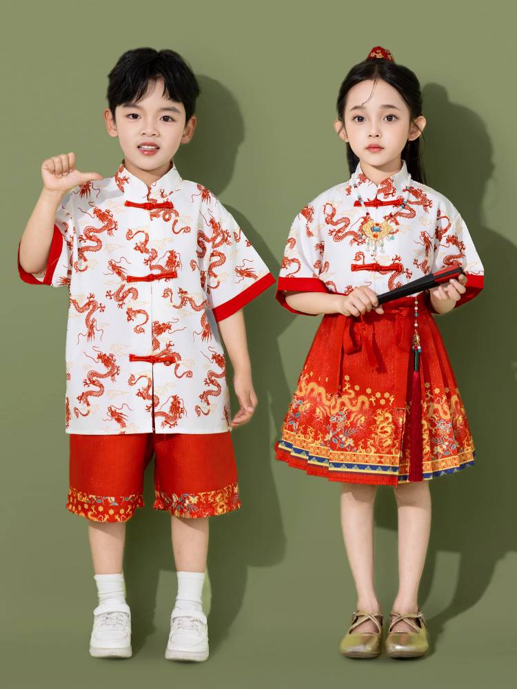 Chinese style Hanfu men's and women's cheerleading team horse noodle skirt children's jazz dance performance service students recite the performance service