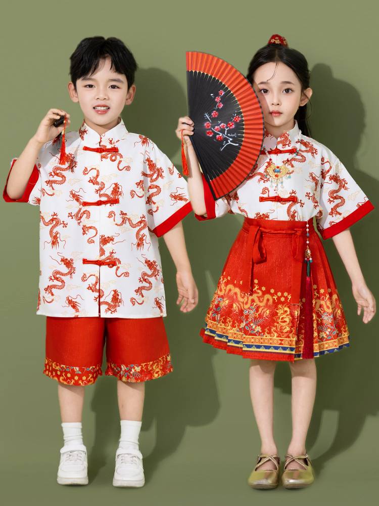 Chinese style Hanfu men's and women's cheerleading team horse noodle skirt children's jazz dance performance service students recite the performance service