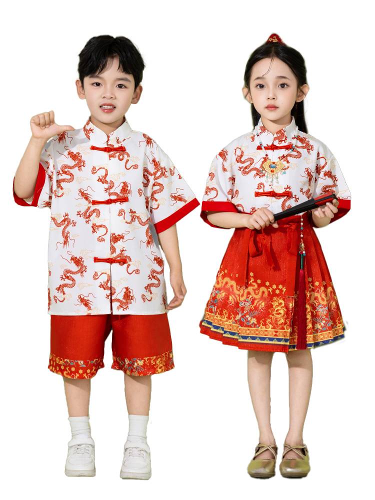 Chinese style Hanfu men's and women's cheerleading team horse noodle skirt children's jazz dance performance service students recite the performance service