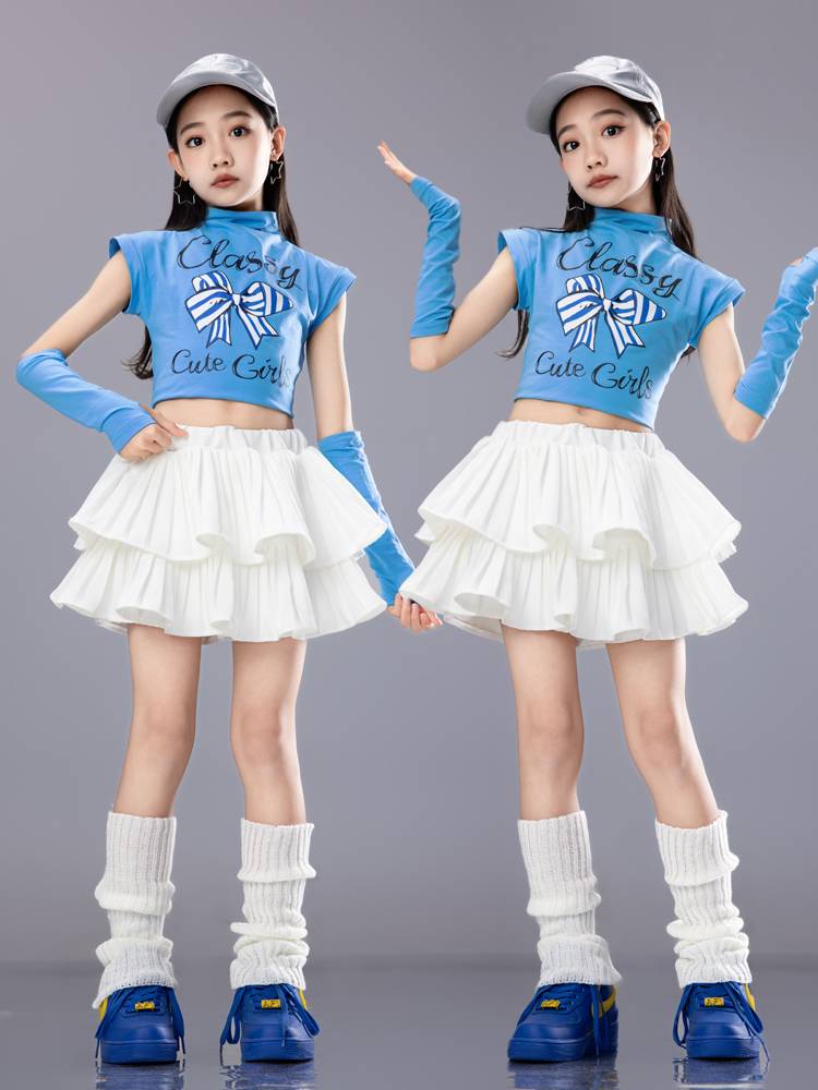 Girl's Jazz Dance Clothing Tide Cool Model Cool Model Dew Umbilical Wide Tide Female Team Dopamine Children Performance Services