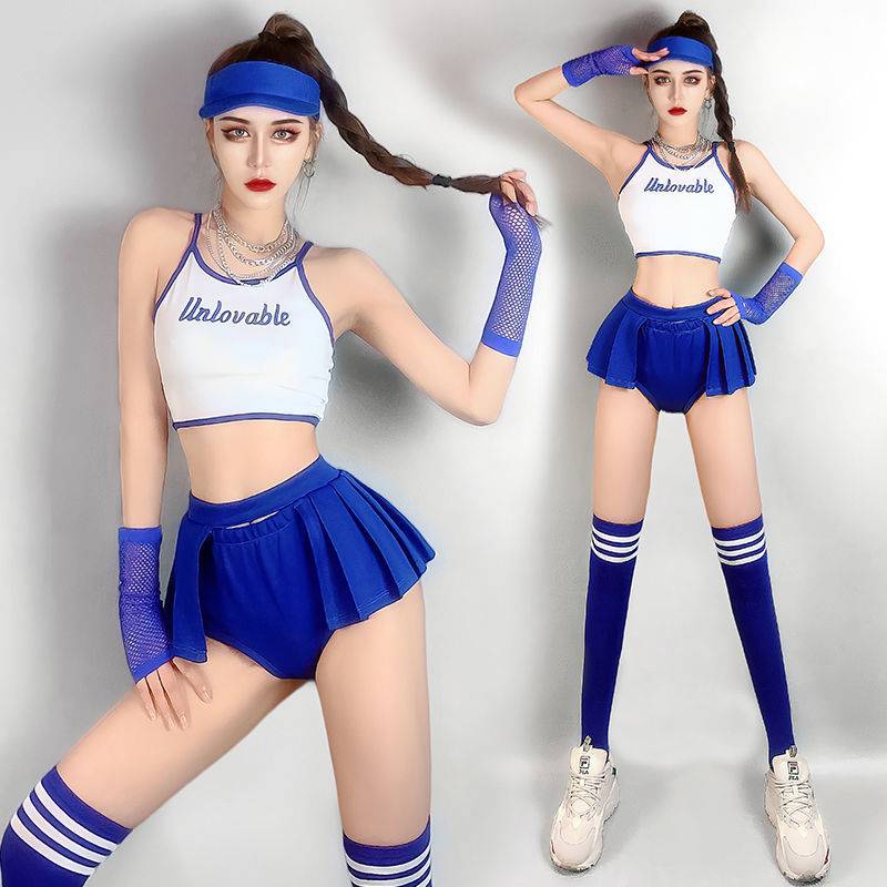 New Bar GOGO clothing DJ women's team Han Wu cheerleading team DS performance clothes blue sexy vest skirt set