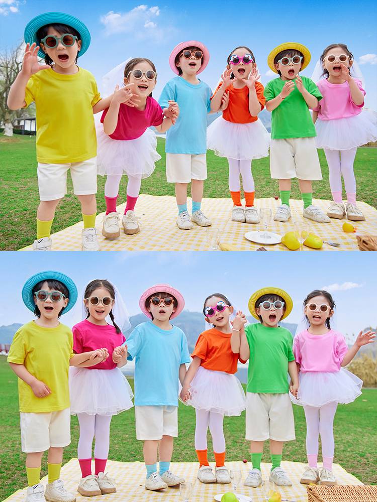 Color Children La Team Performance Kindergarten Performance Candy Candy T -shirt Primary School Student Puffy Skirts
