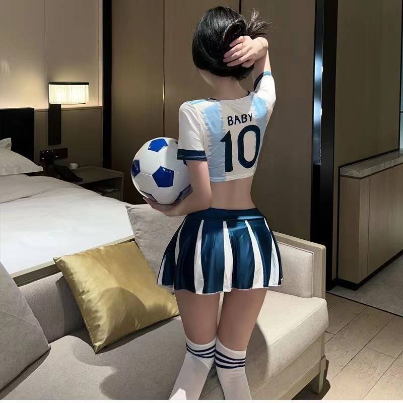 World Cup football baby uniform bar DS dancing half -body mini skirt exposed navel cheerleading show love set women set