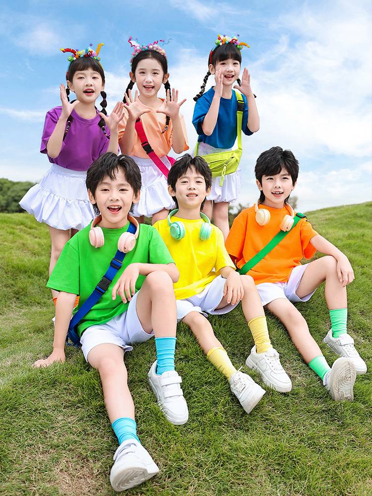 Kindergarten 61 performance service short -sleeved T -shirt color elementary school students' class service cheerleader graduates to decorate brothers and siblings