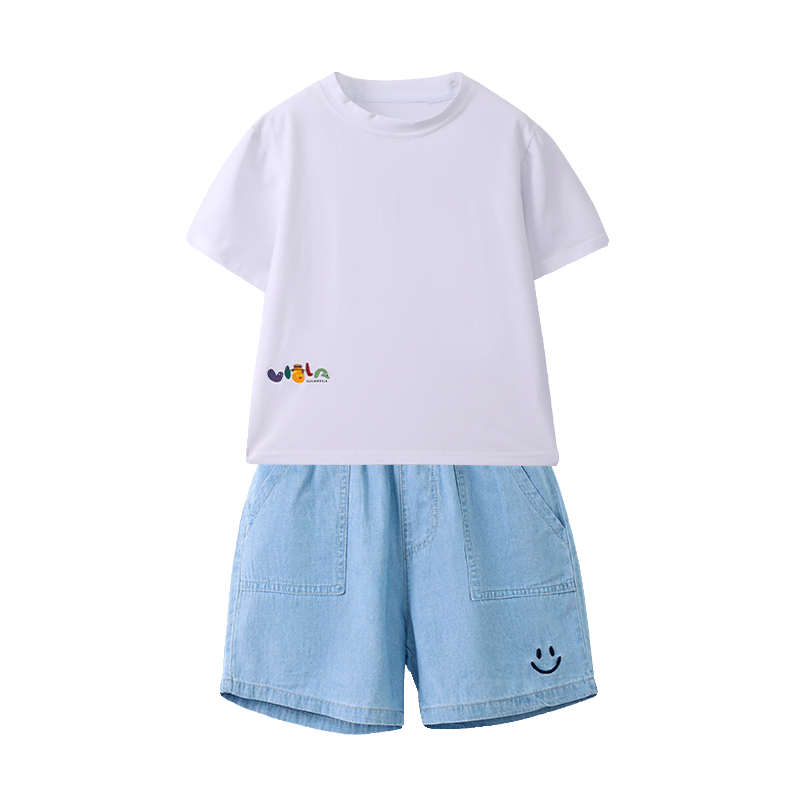 Children's performance service jeans set Kindergarten graduation photos candy color shawl autumn primary school students la la la team performance