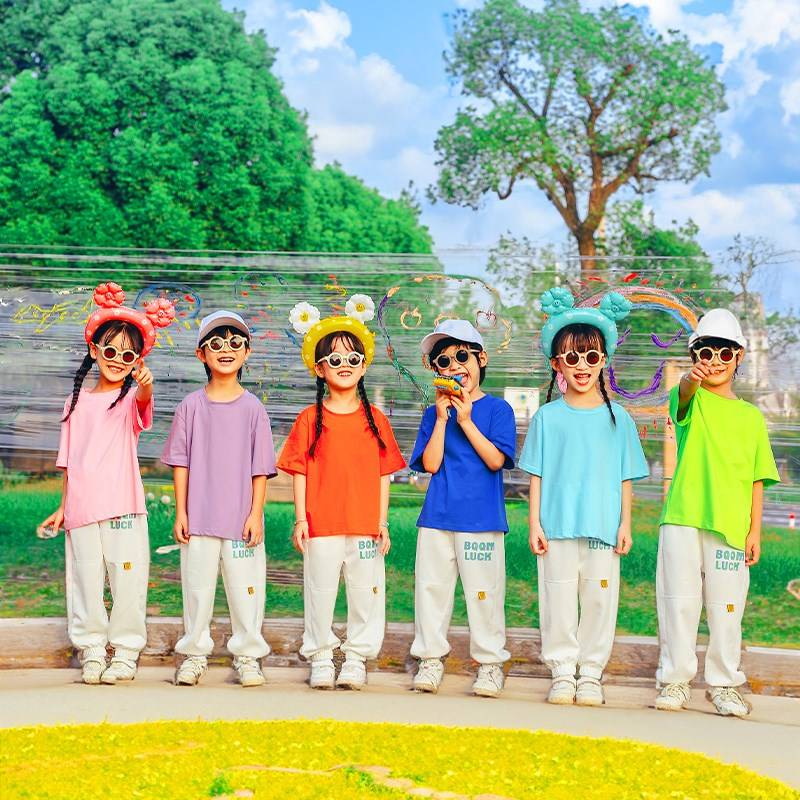 Primary school sports meeting cheerleading team service kindergarten candy -colored T -shirt dance performance dopamine chorus clothing