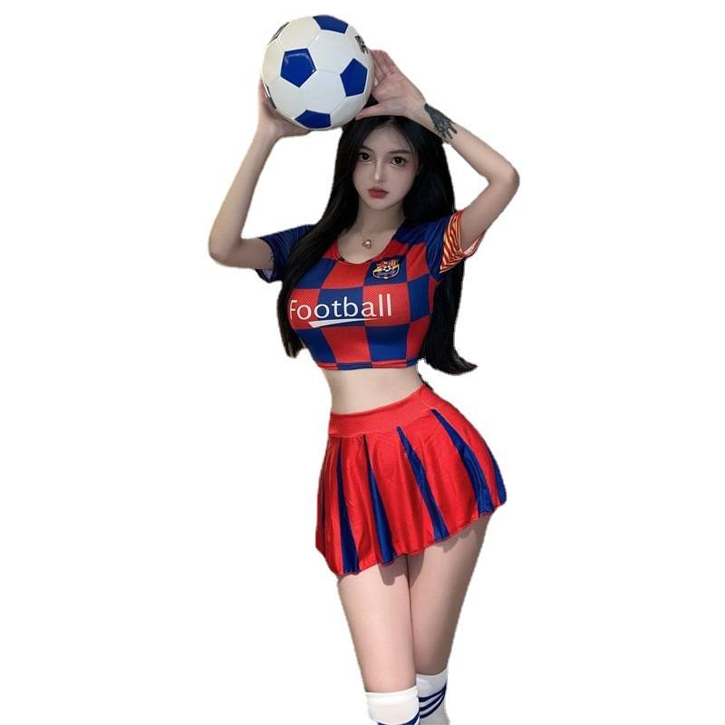World Cup football baby uniform bar DS dancing half -body mini skirt exposed navel cheerleading show love set women set
