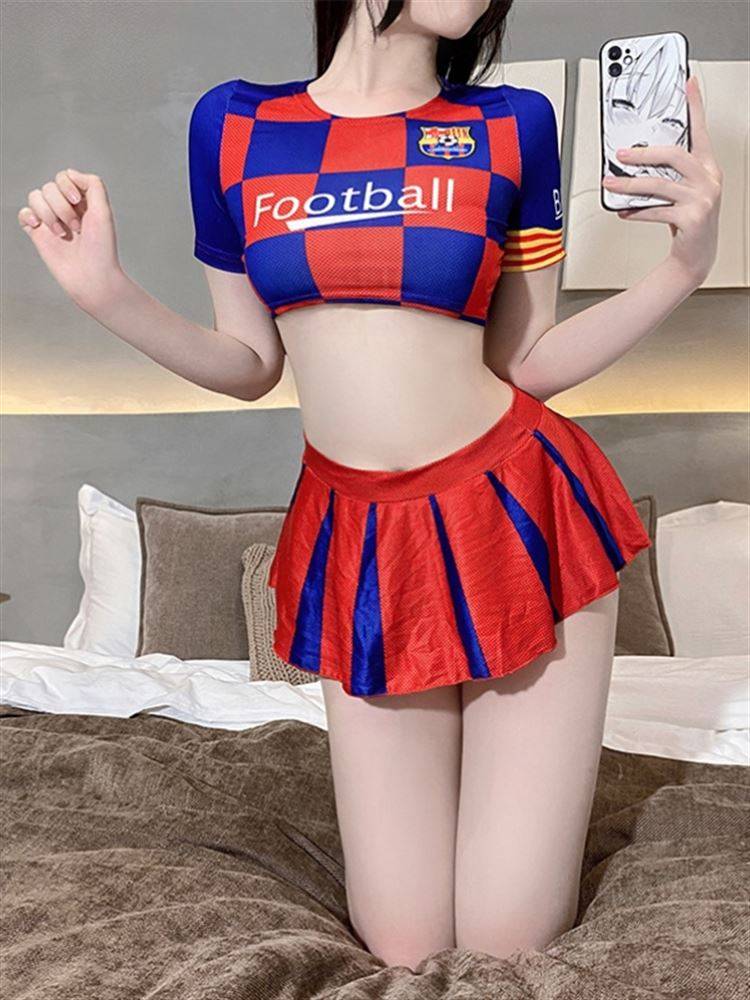 World Cup football baby uniform bar DS dancing half -body mini skirt exposed navel cheerleading show love set women set