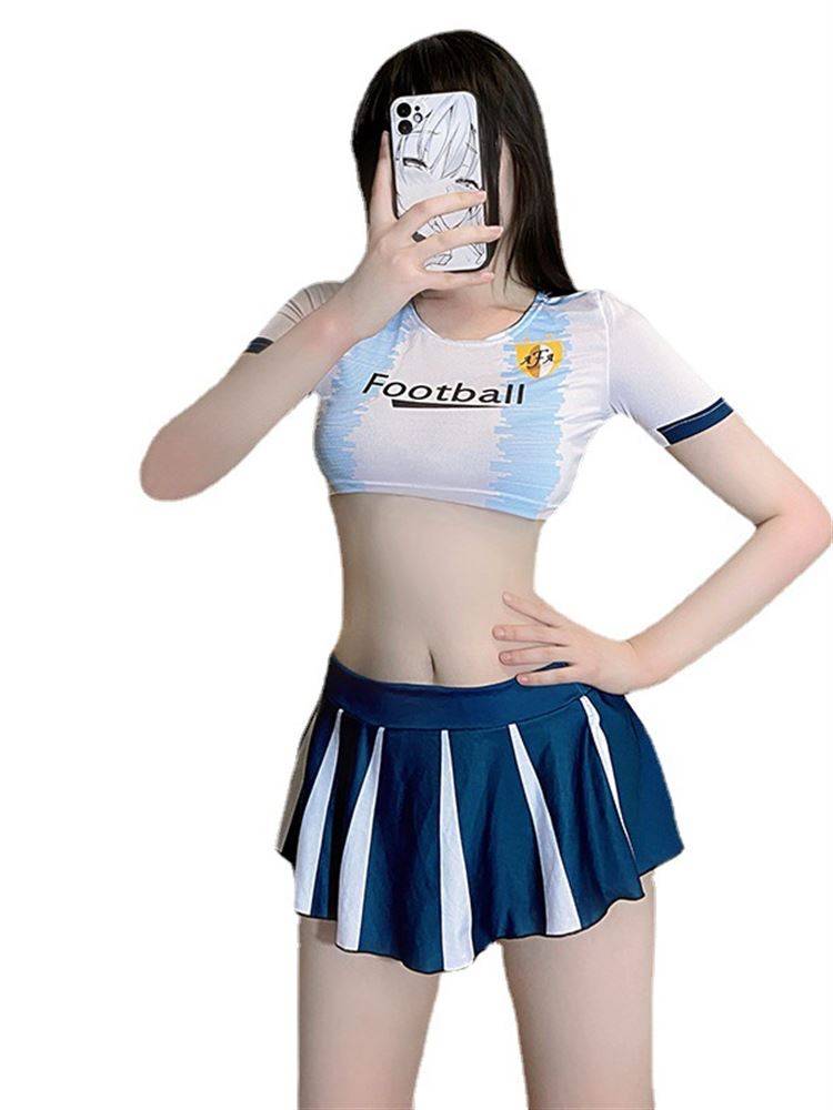 World Cup football baby uniform bar DS dancing half -body mini skirt exposed navel cheerleading show love set women set