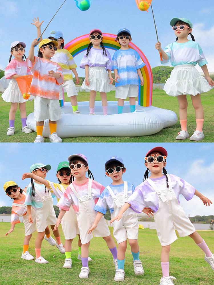 The kindergarten service summer graduation photo class takes the six -day performance service dopamine cheerleading team candy -colored brother and sister