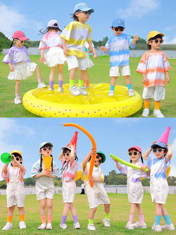 The kindergarten service summer graduation photo class takes the six -day performance service dopamine cheerleading team candy -colored brother and sister