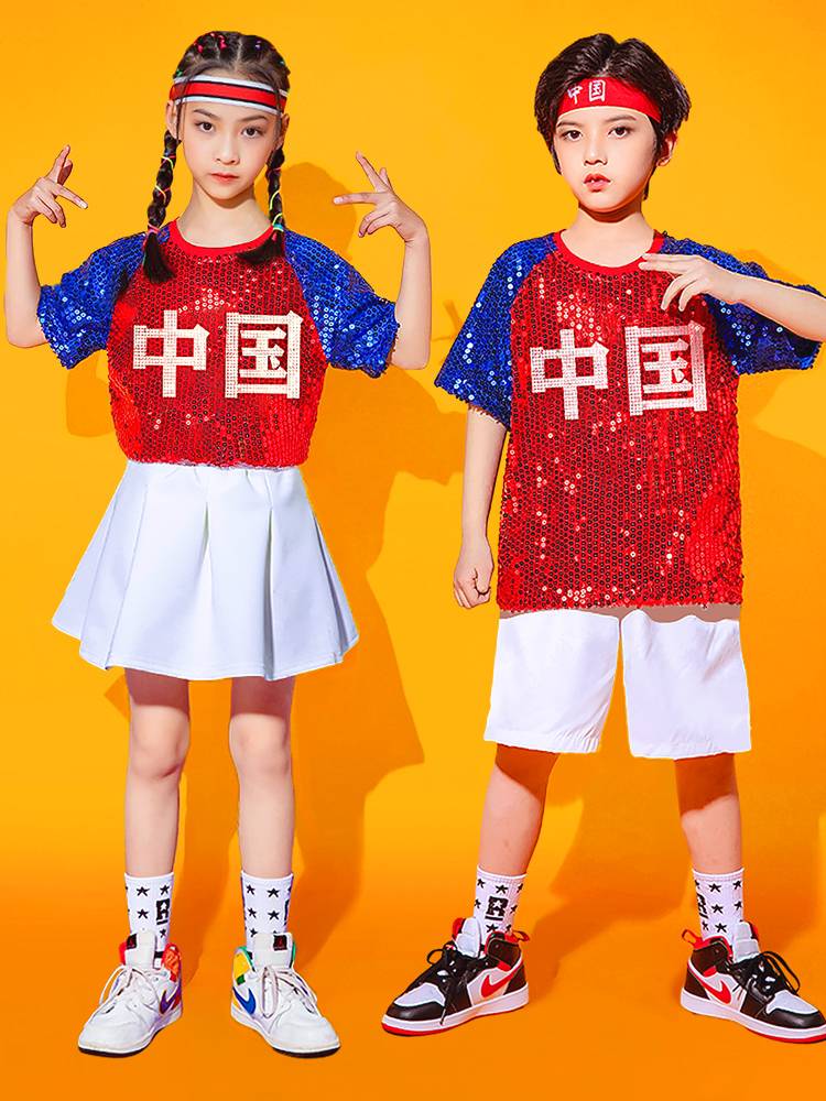 Children's cheerleader performance service kindergarten rack drum sequin hip -hop student sports meeting cheerleading show