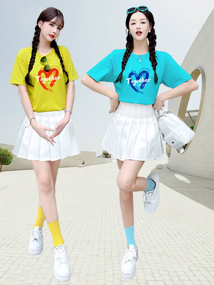 Middle school students cheerleading team candy -colored adult female dance performances pleated skirt set cheerleading students' fitness exercise