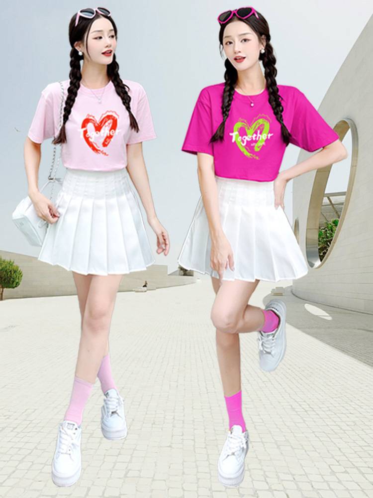 Middle school students cheerleading team candy -colored adult female dance performances pleated skirt set cheerleading students' fitness exercise
