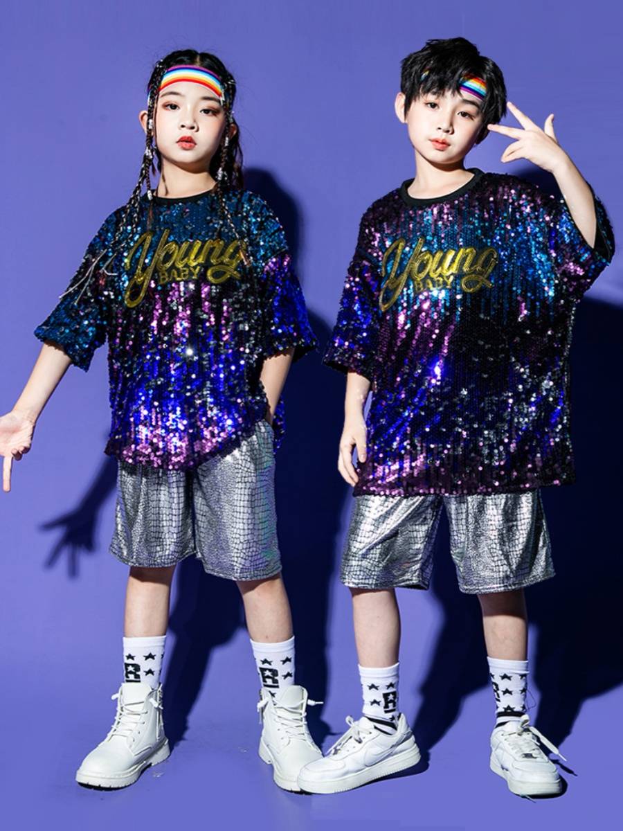Children's street dance tide suit boys' drum performance service girl hip -hop jazz dance service cheerleader show sequins