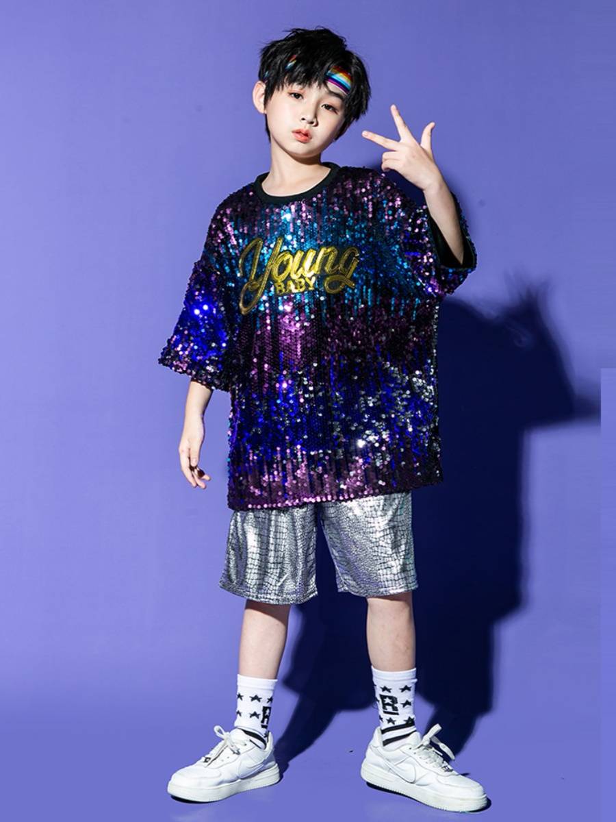 Children's street dance tide suit boys' drum performance service girl hip -hop jazz dance service cheerleader show sequins