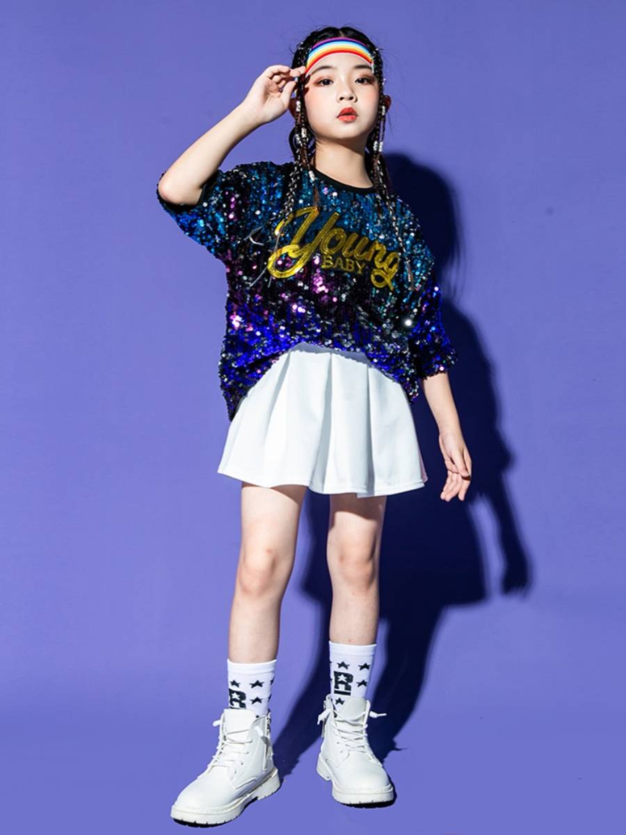 Children's street dance tide suit boys' drum performance service girl hip -hop jazz dance service cheerleader show sequins