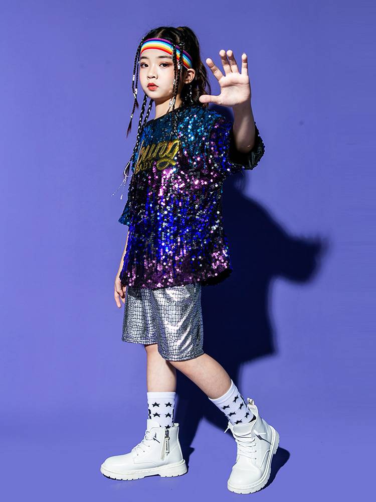Children's street dance tide suit boys' drum performance service girl hip -hop jazz dance service cheerleader show sequins