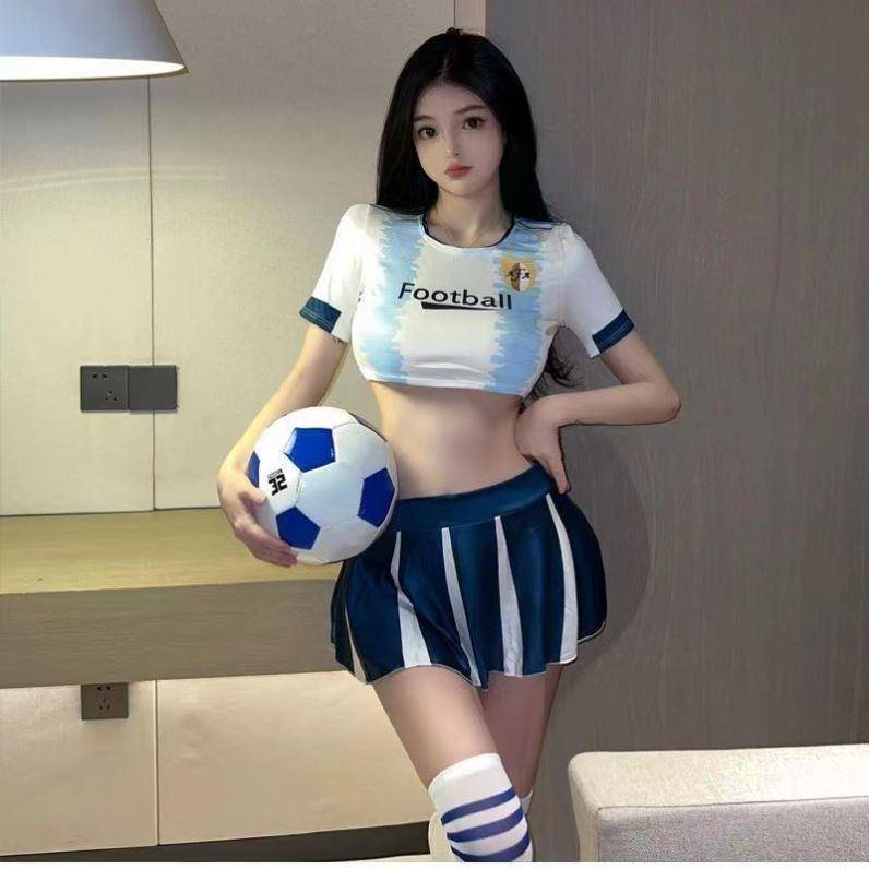 World Cup football baby uniform bar DS dancing half -body mini skirt exposed navel cheerleading show love set women set